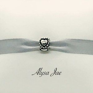 Hearts European Bead, Antiqued, Sterling